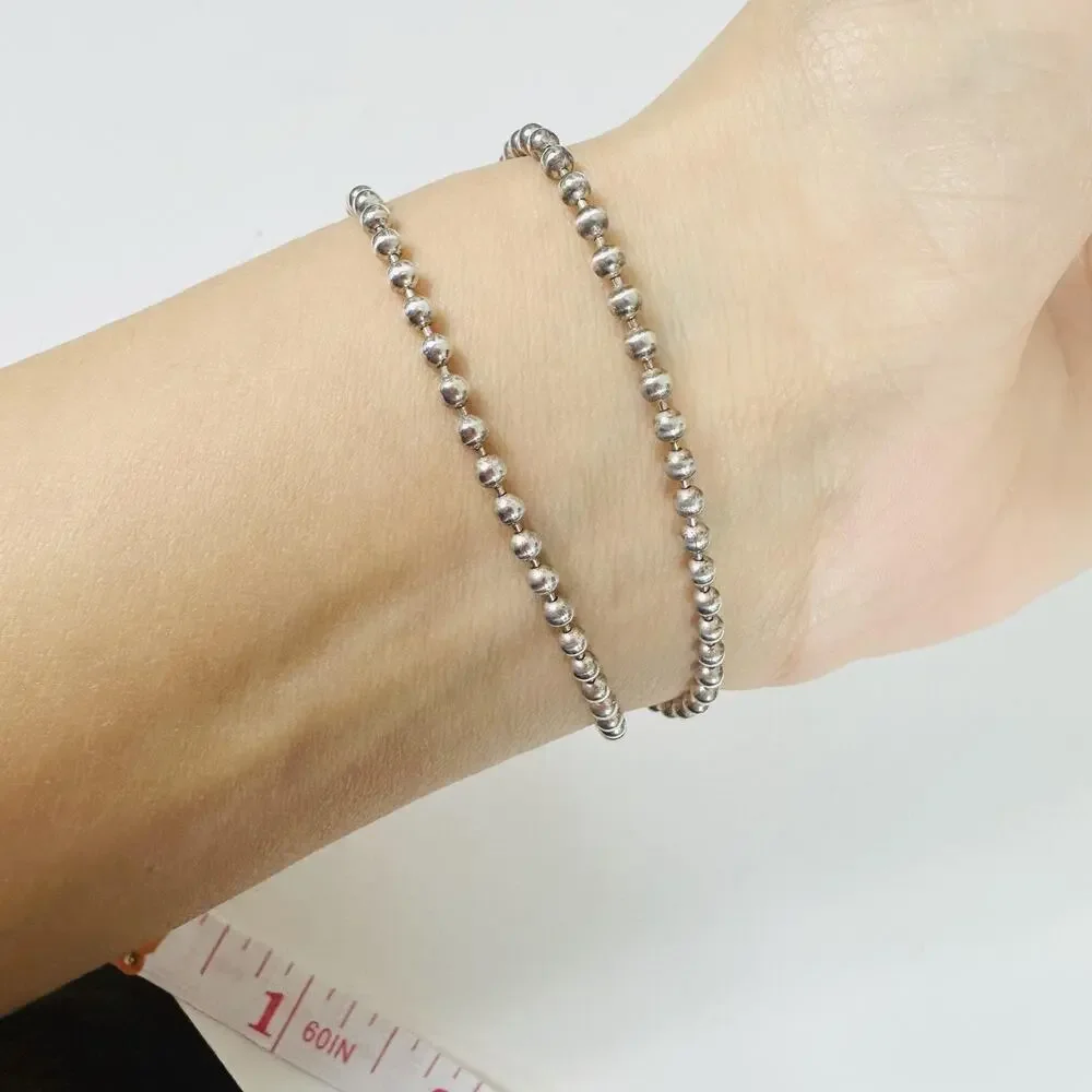 Gucci 925 Sterling Silver Beaded ID Bar Chain Bracelet Made In Italy Designer